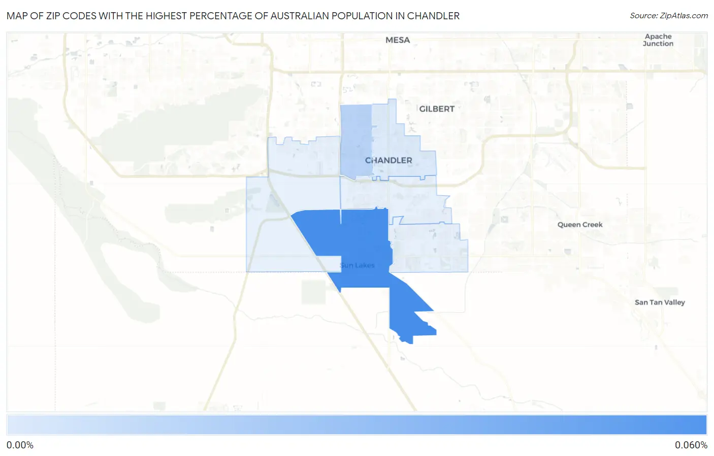 Zip Codes with the Highest Percentage of Australian Population in Chandler Map