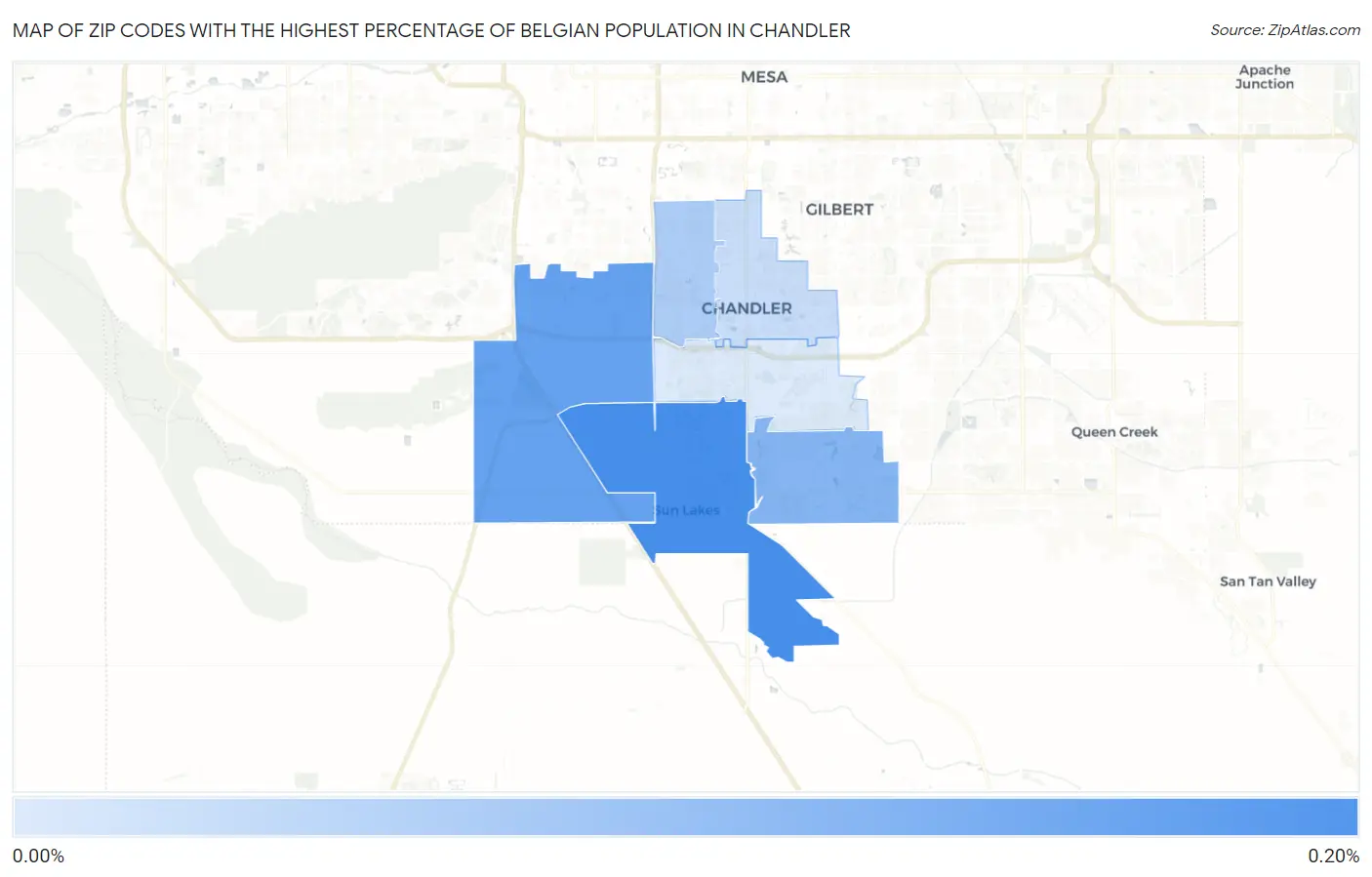 Zip Codes with the Highest Percentage of Belgian Population in Chandler Map