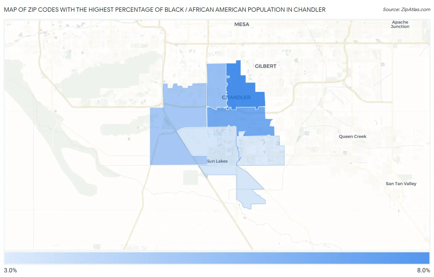 Zip Codes with the Highest Percentage of Black / African American Population in Chandler Map