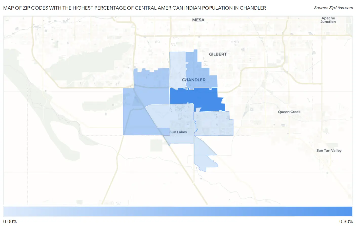 Zip Codes with the Highest Percentage of Central American Indian Population in Chandler Map
