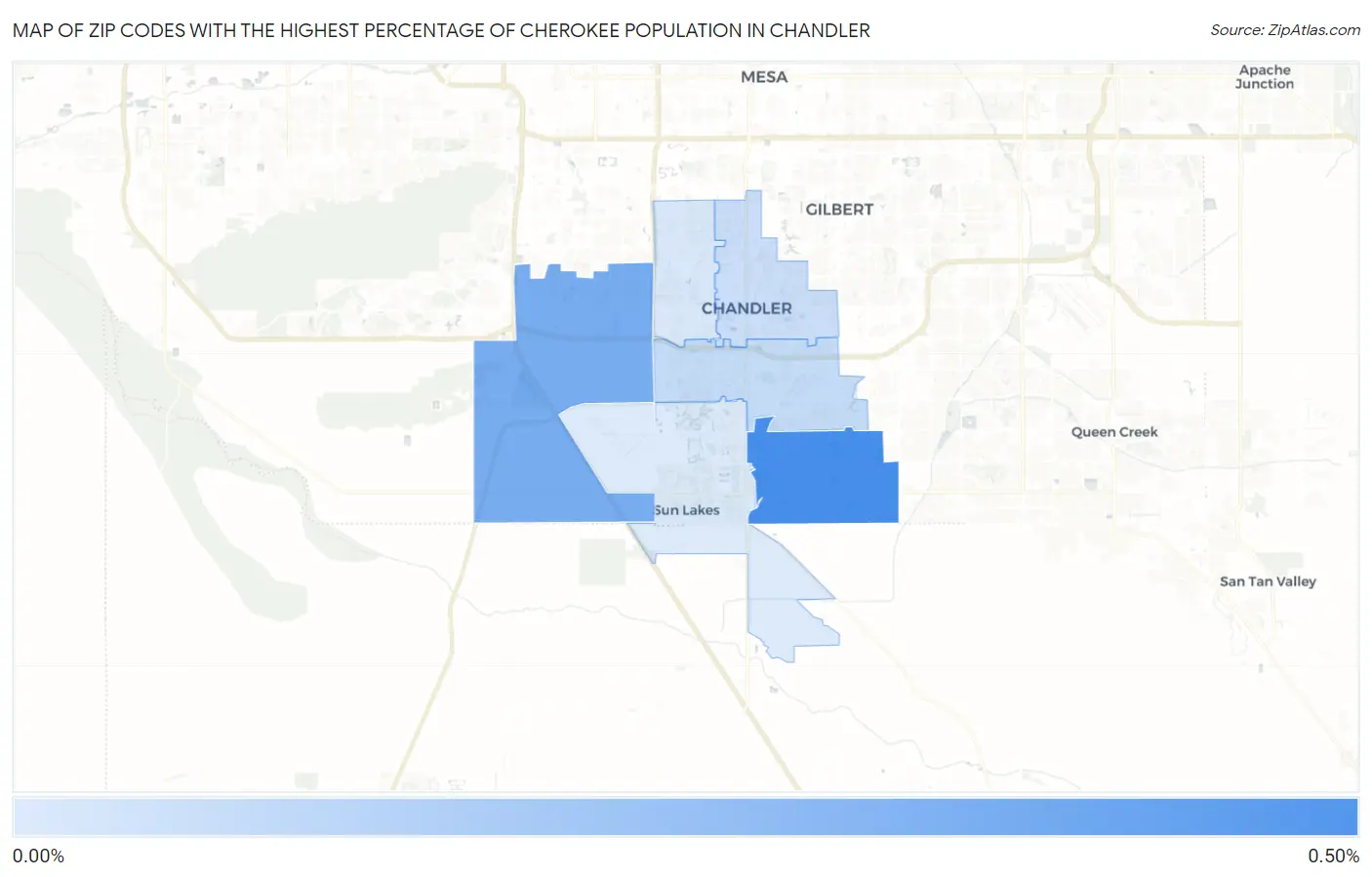 Zip Codes with the Highest Percentage of Cherokee Population in Chandler Map