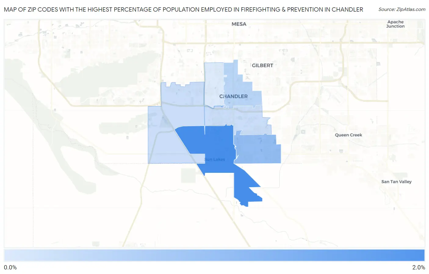 Zip Codes with the Highest Percentage of Population Employed in Firefighting & Prevention in Chandler Map