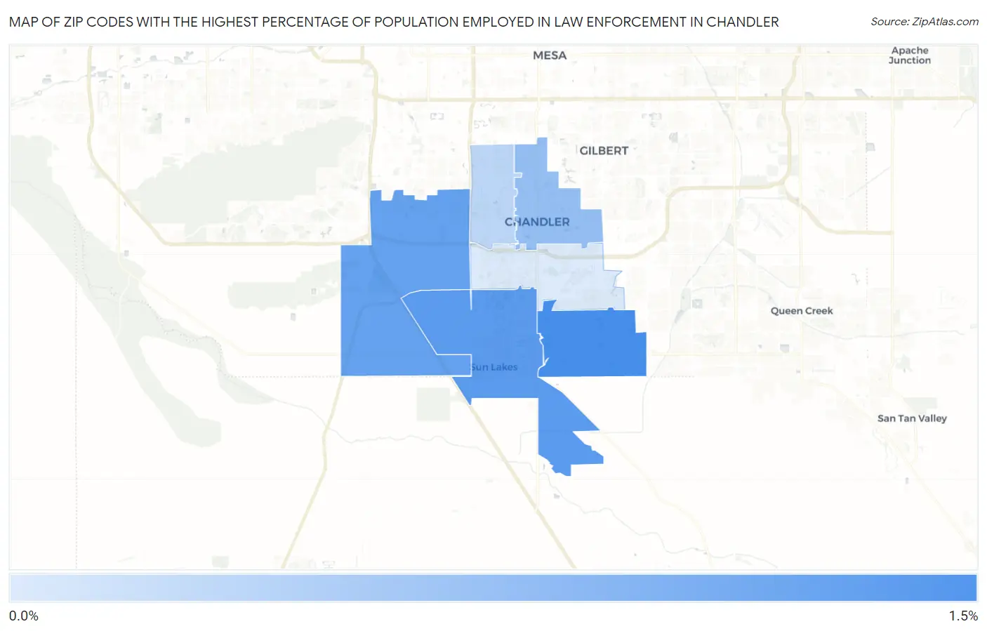 Zip Codes with the Highest Percentage of Population Employed in Law Enforcement in Chandler Map
