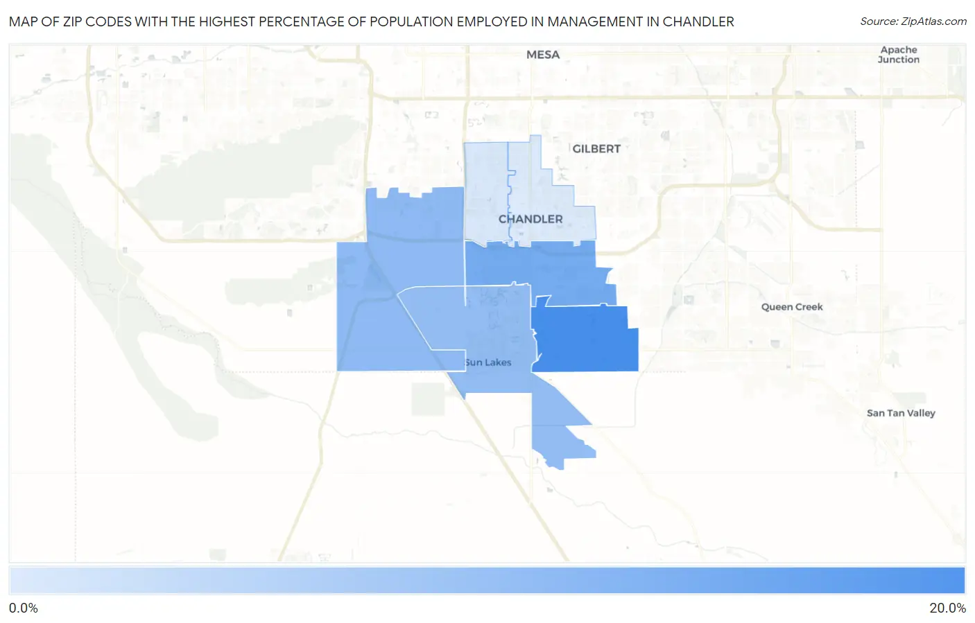 Zip Codes with the Highest Percentage of Population Employed in Management in Chandler Map