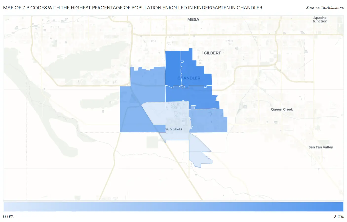 Zip Codes with the Highest Percentage of Population Enrolled in Kindergarten in Chandler Map