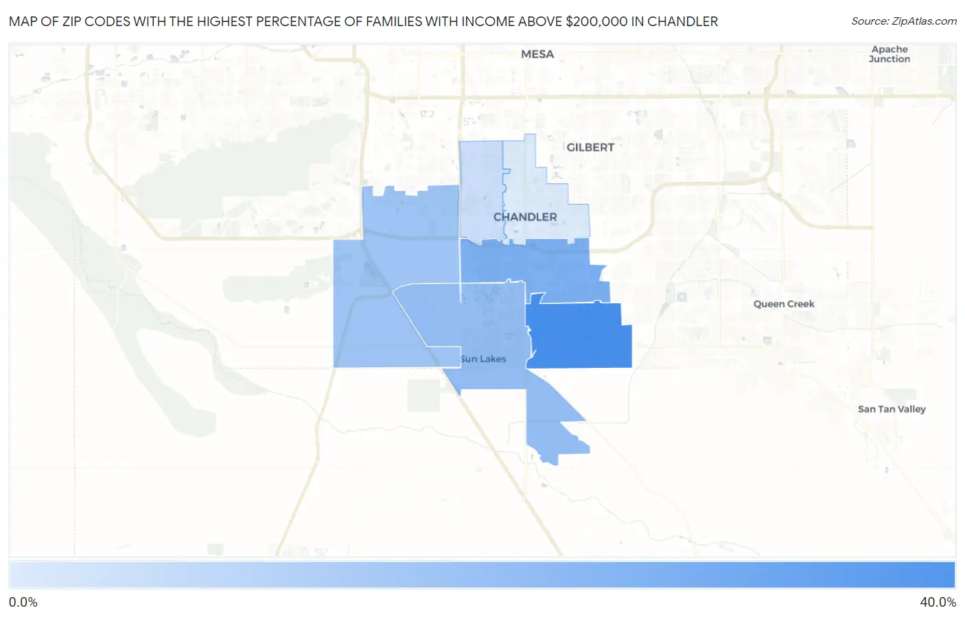 Zip Codes with the Highest Percentage of Families with Income Above $200,000 in Chandler Map