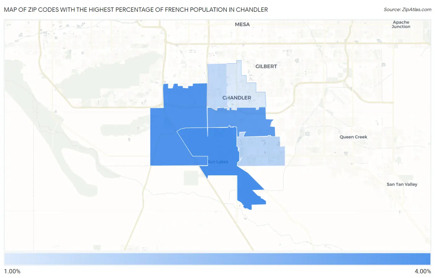 Zip Codes with the Highest Percentage of French Population in Chandler Map