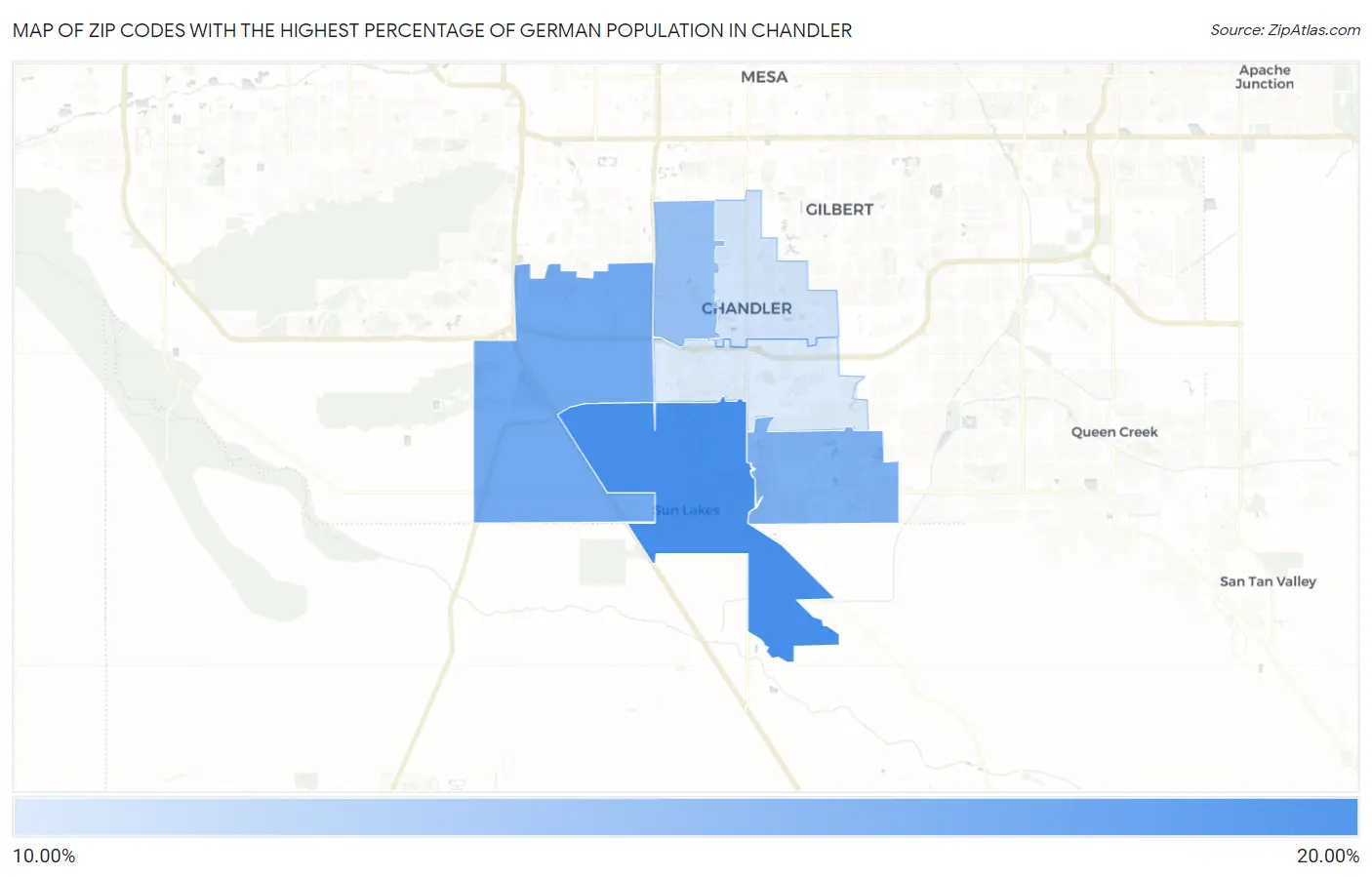 Zip Codes with the Highest Percentage of German Population in Chandler Map