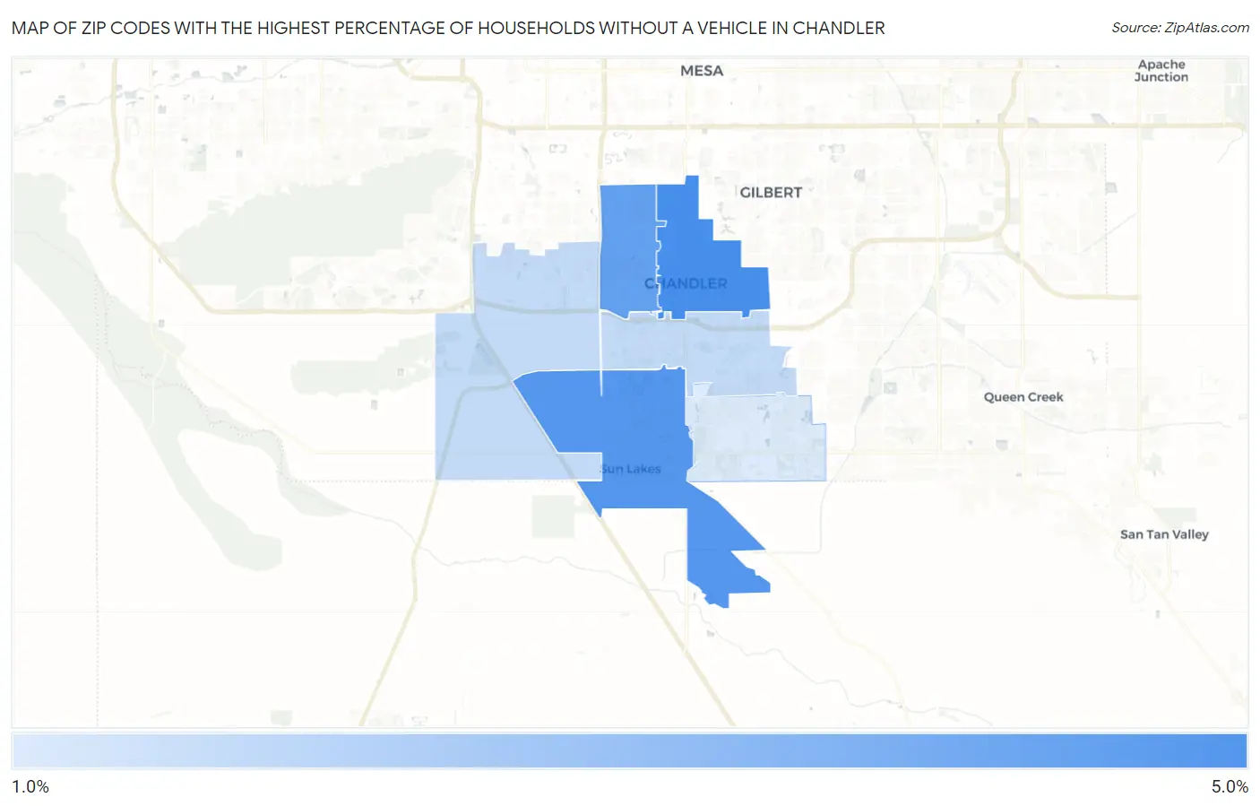 Zip Codes with the Highest Percentage of Households Without a Vehicle in Chandler Map