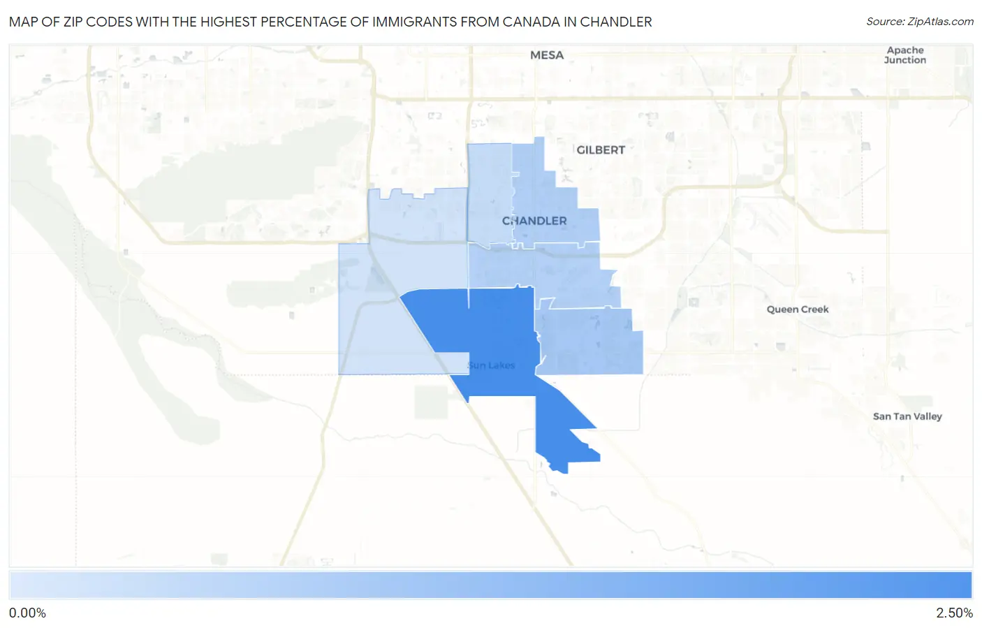 Zip Codes with the Highest Percentage of Immigrants from Canada in Chandler Map