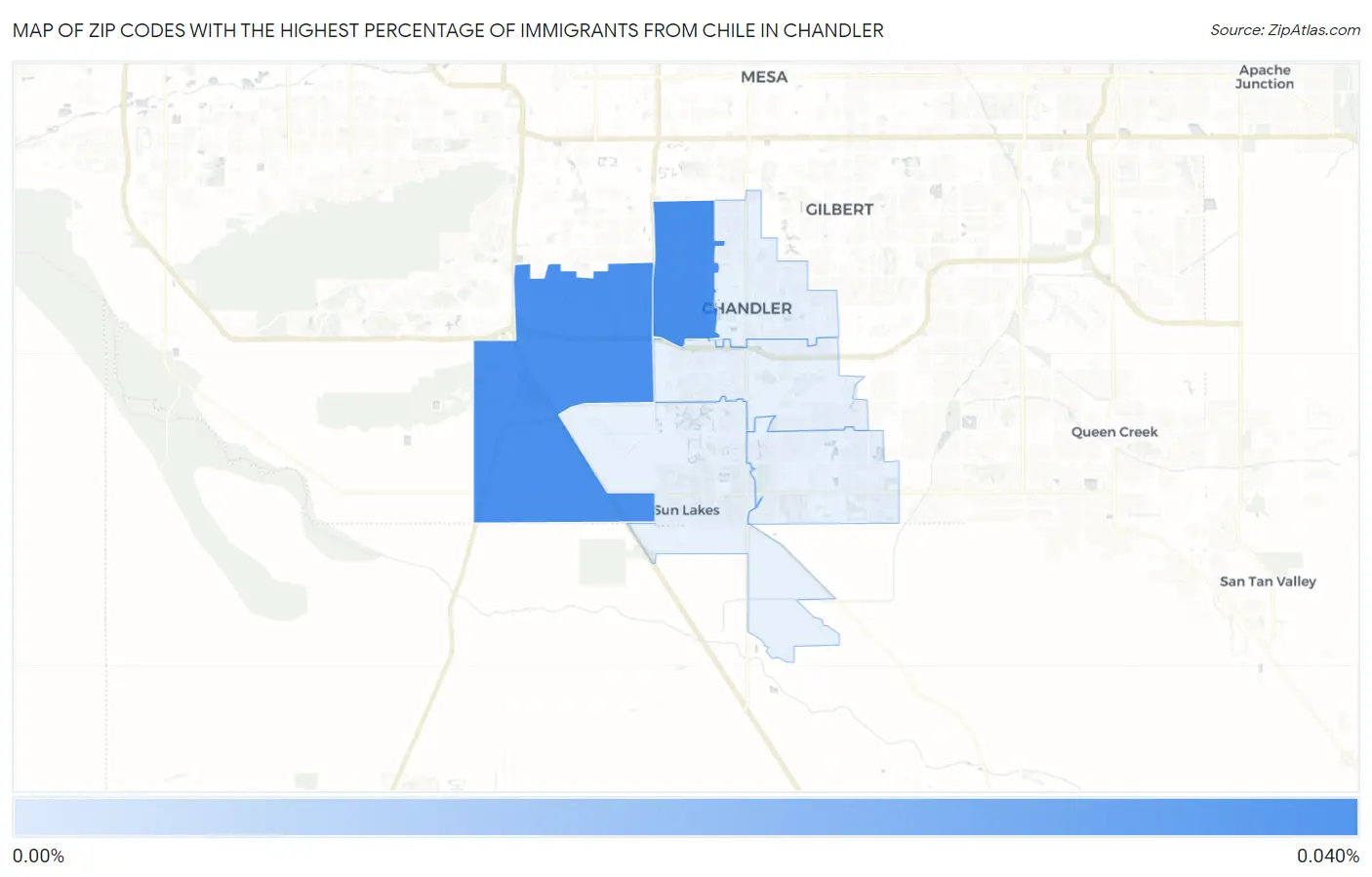 Zip Codes with the Highest Percentage of Immigrants from Chile in Chandler Map