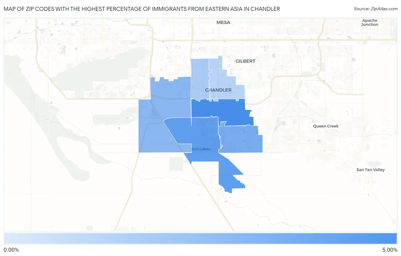 Zip Codes with the Highest Percentage of Immigrants from Eastern Asia in Chandler Map