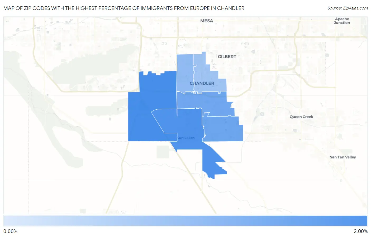 Zip Codes with the Highest Percentage of Immigrants from Europe in Chandler Map