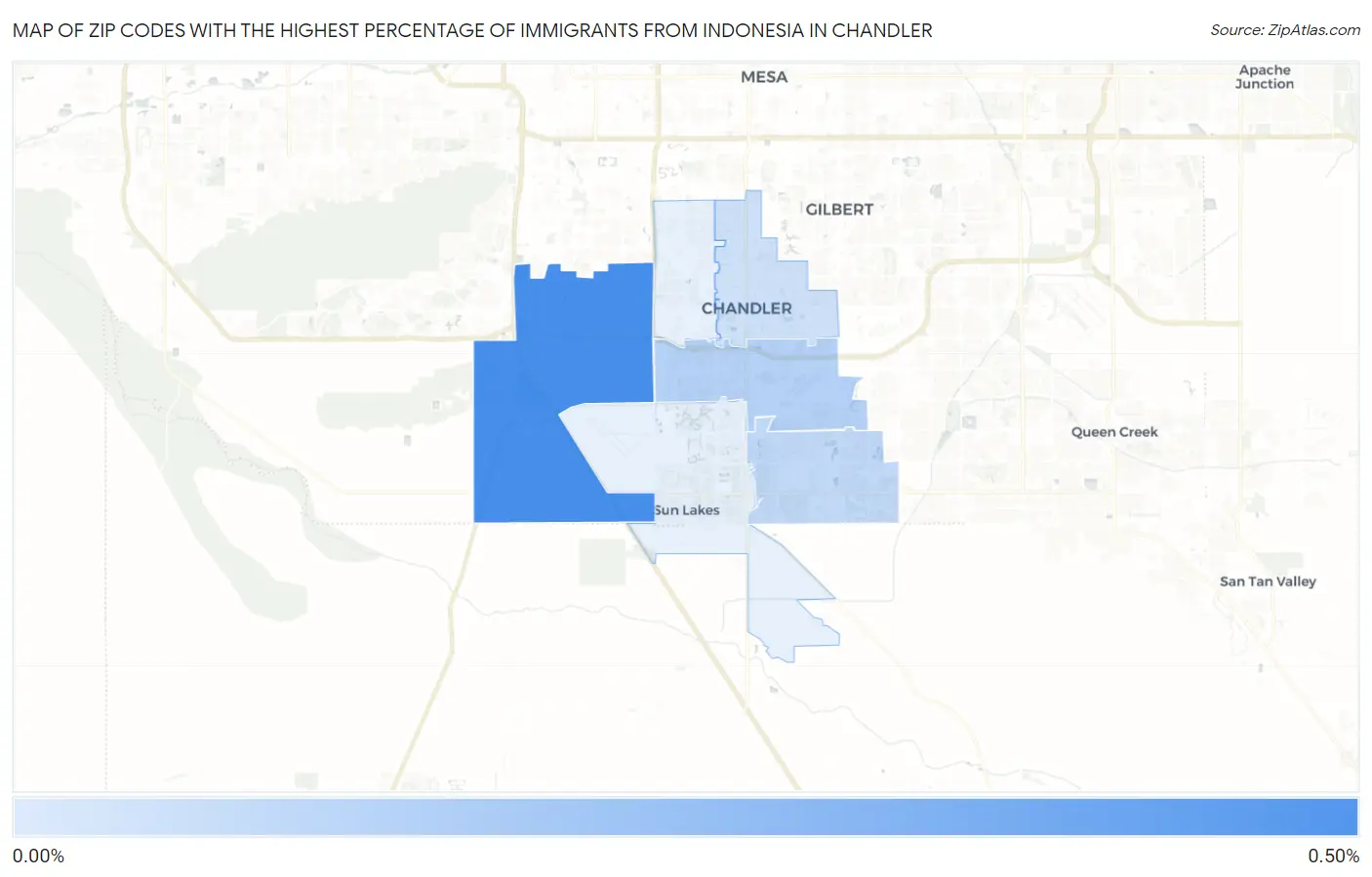 Zip Codes with the Highest Percentage of Immigrants from Indonesia in Chandler Map