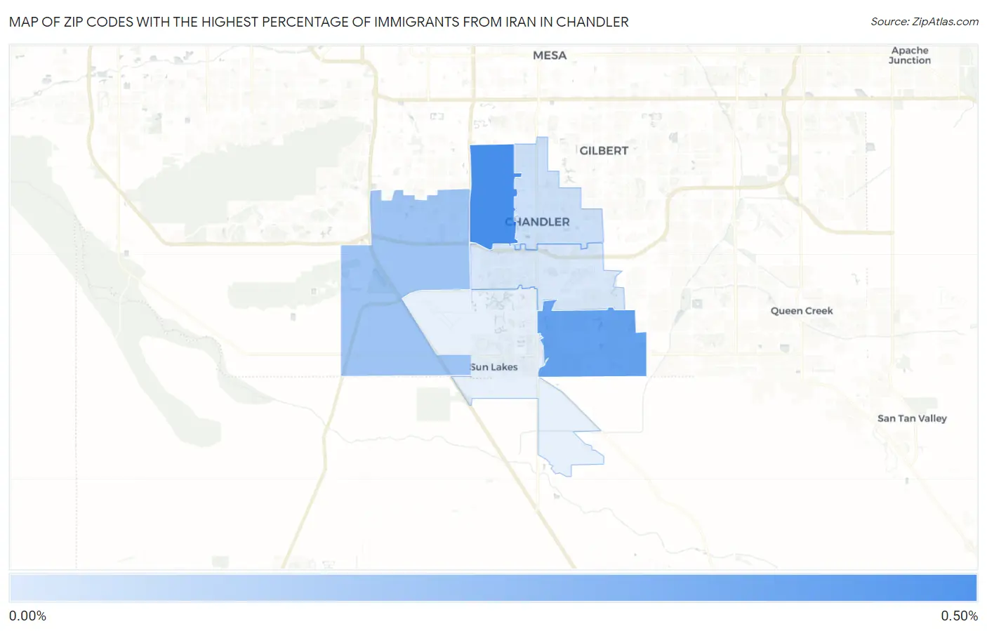 Zip Codes with the Highest Percentage of Immigrants from Iran in Chandler Map