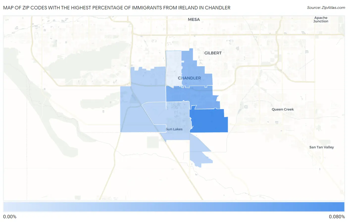 Zip Codes with the Highest Percentage of Immigrants from Ireland in Chandler Map