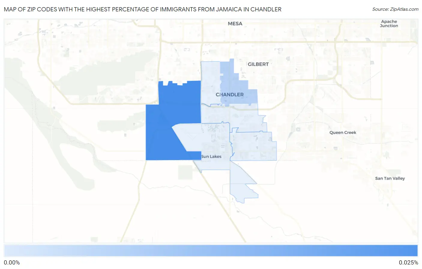 Zip Codes with the Highest Percentage of Immigrants from Jamaica in Chandler Map