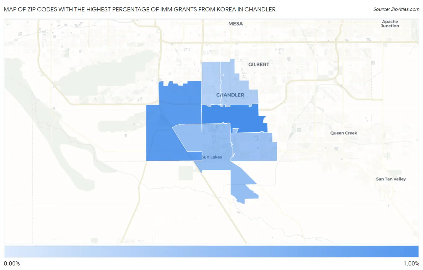 Zip Codes with the Highest Percentage of Immigrants from Korea in Chandler Map