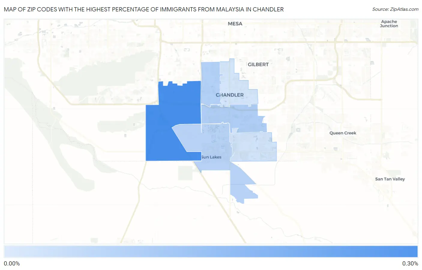 Zip Codes with the Highest Percentage of Immigrants from Malaysia in Chandler Map