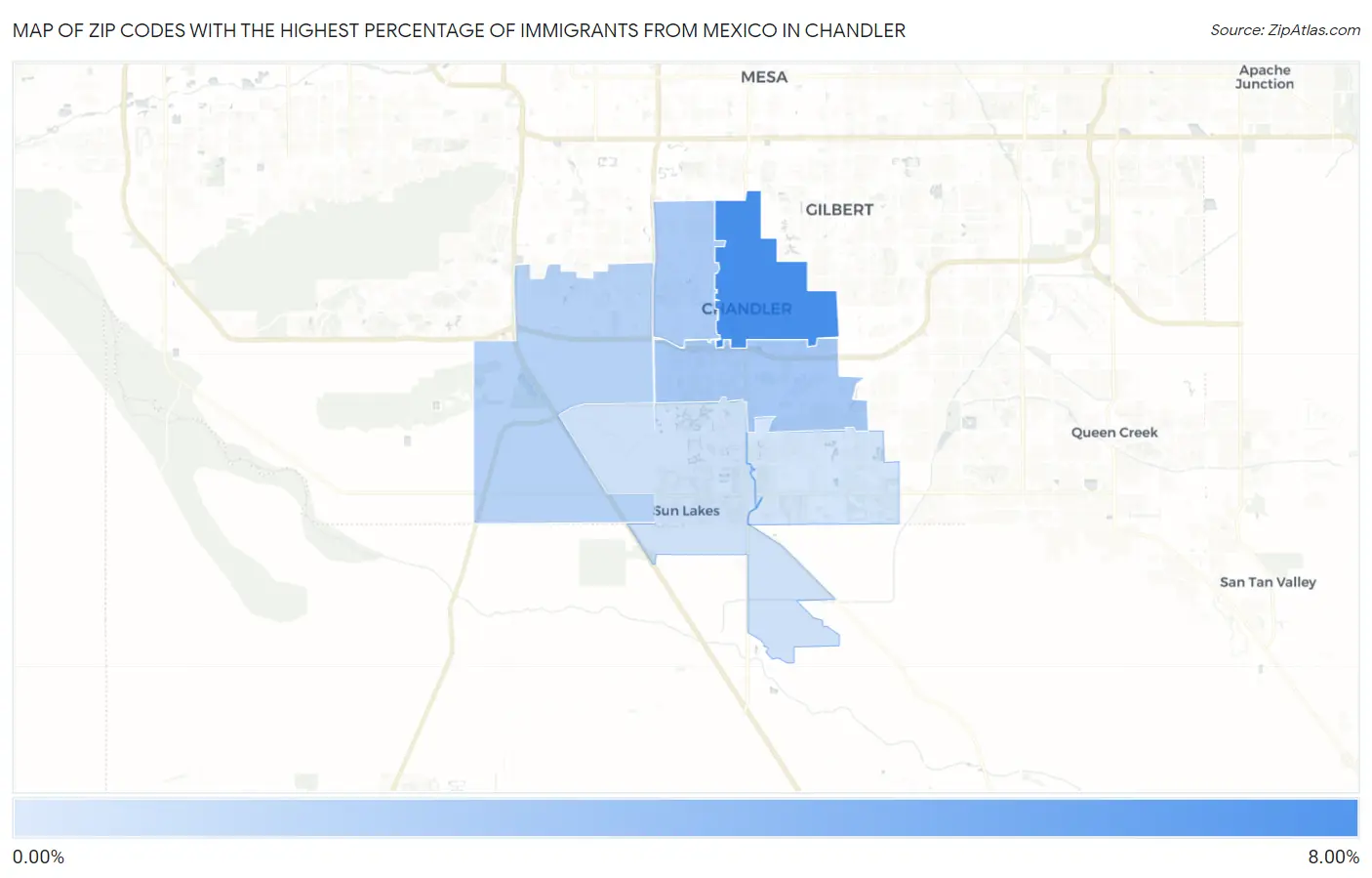 Zip Codes with the Highest Percentage of Immigrants from Mexico in Chandler Map