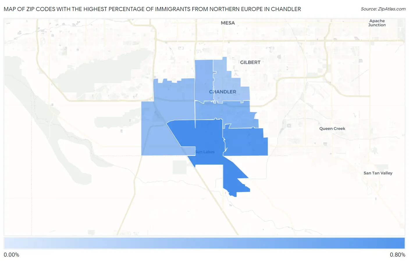 Zip Codes with the Highest Percentage of Immigrants from Northern Europe in Chandler Map