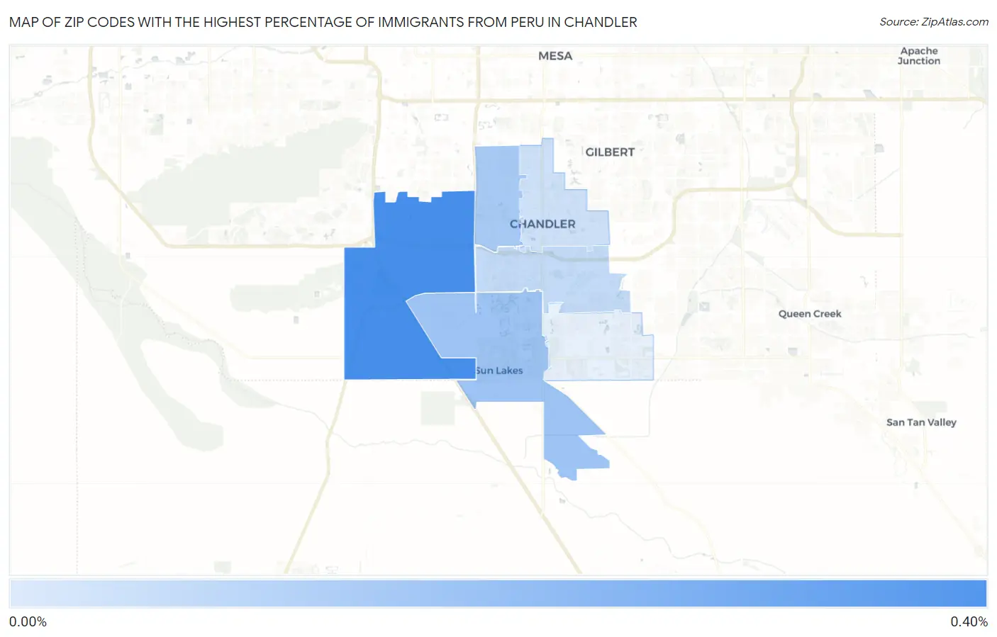 Zip Codes with the Highest Percentage of Immigrants from Peru in Chandler Map