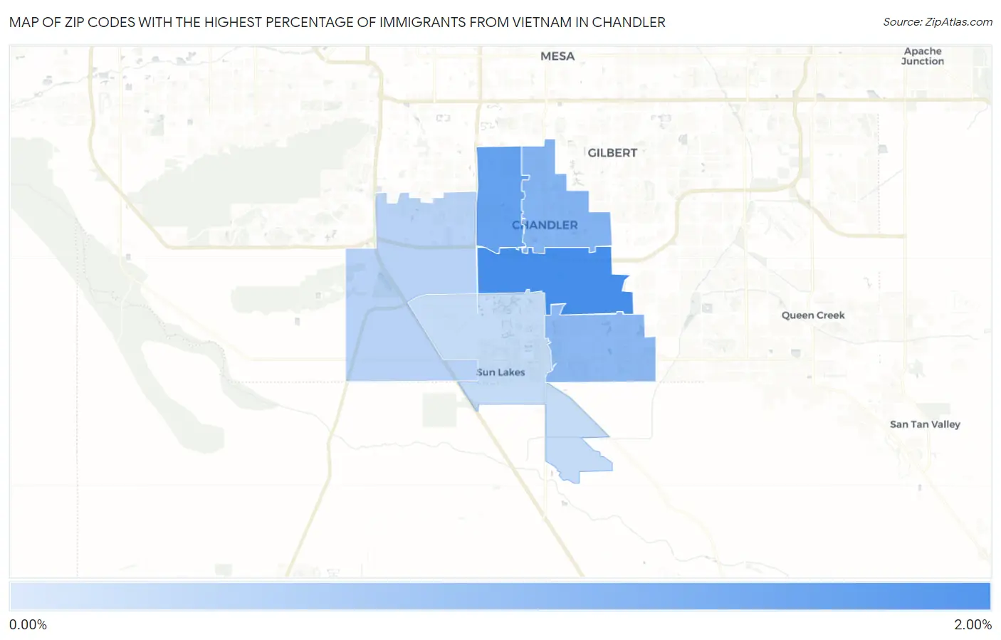 Zip Codes with the Highest Percentage of Immigrants from Vietnam in Chandler Map