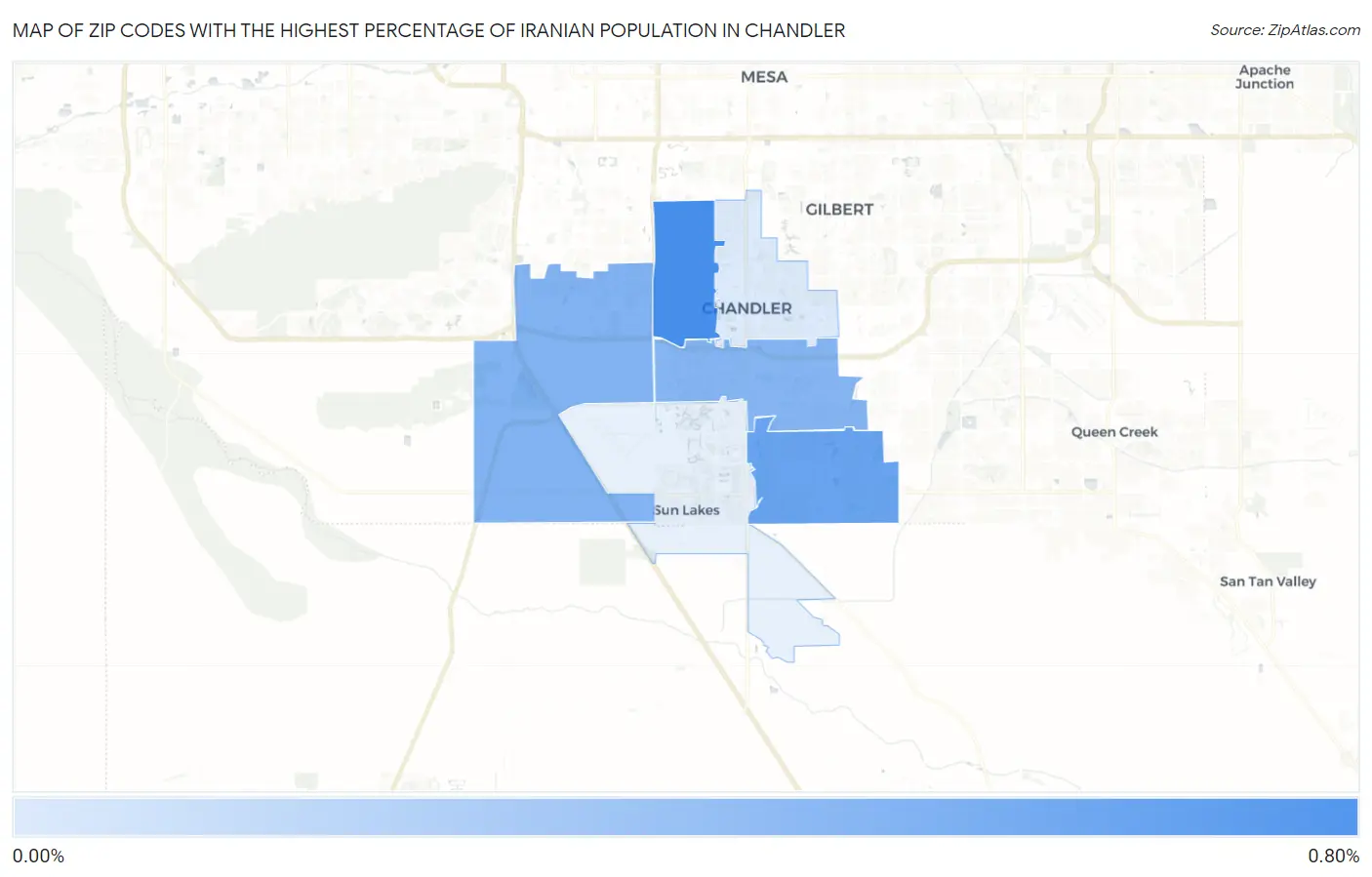 Zip Codes with the Highest Percentage of Iranian Population in Chandler Map