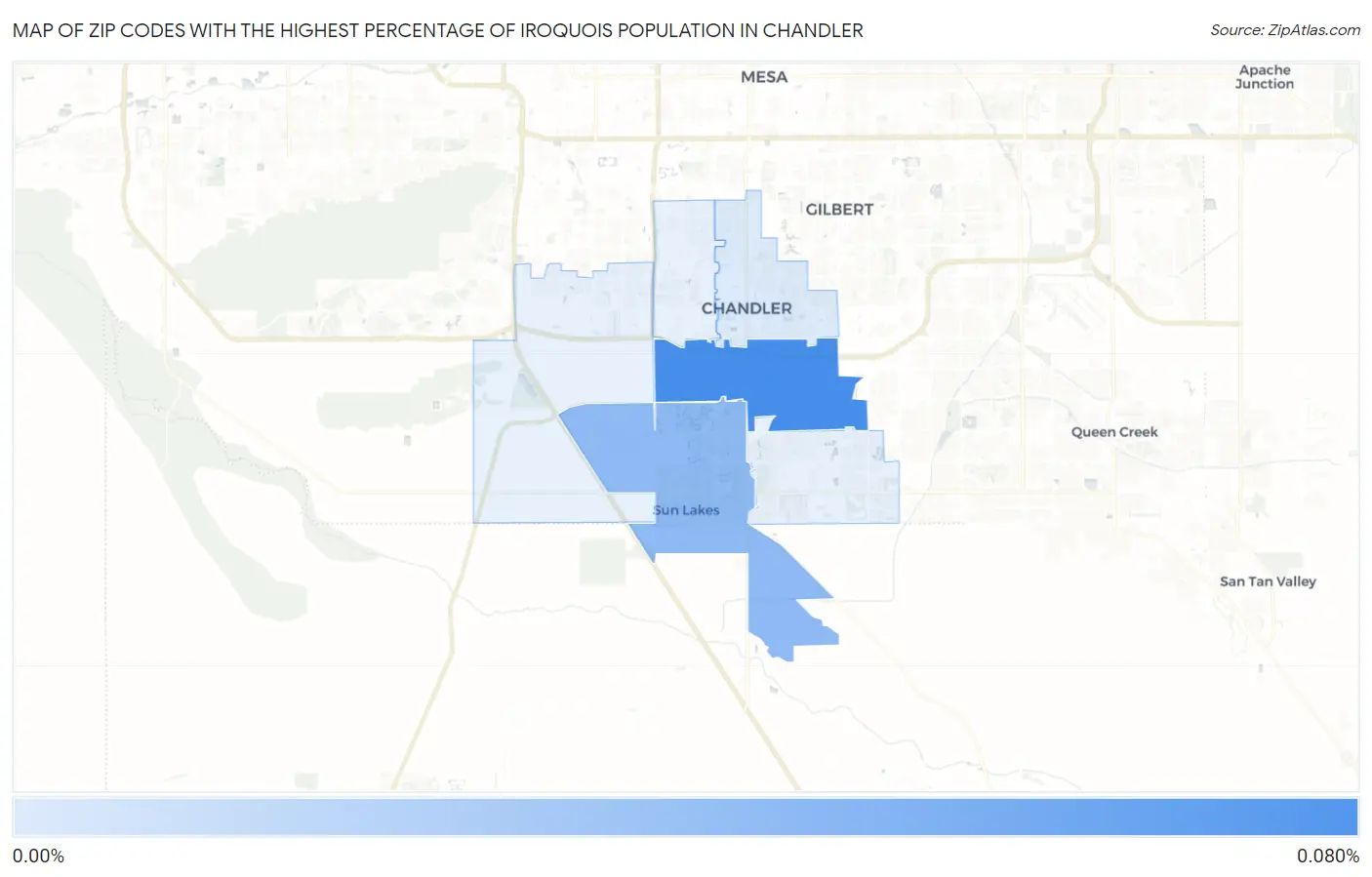 Zip Codes with the Highest Percentage of Iroquois Population in Chandler Map