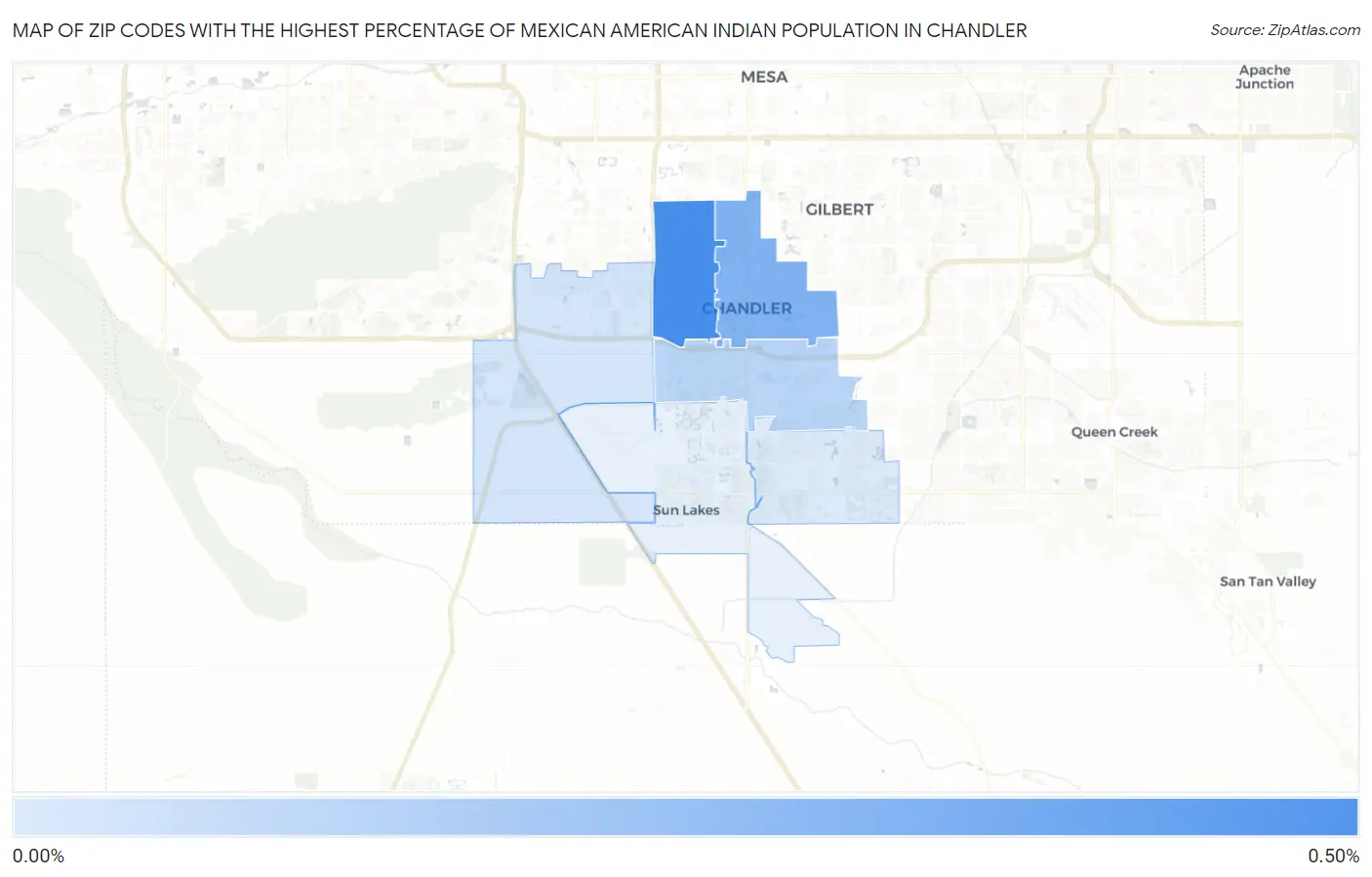Zip Codes with the Highest Percentage of Mexican American Indian Population in Chandler Map