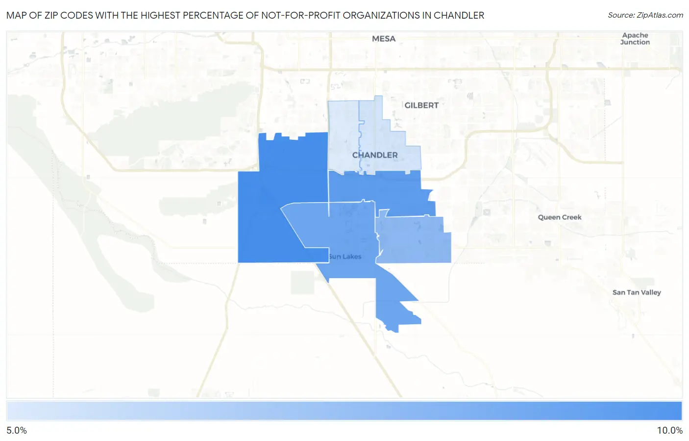 Zip Codes with the Highest Percentage of Not-for-profit Organizations in Chandler Map