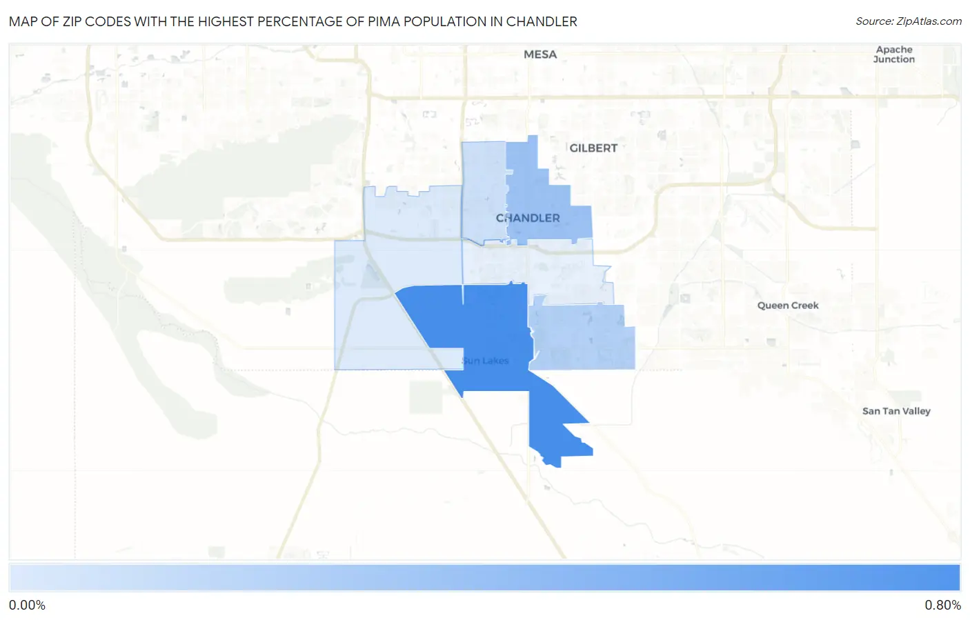 Zip Codes with the Highest Percentage of Pima Population in Chandler Map