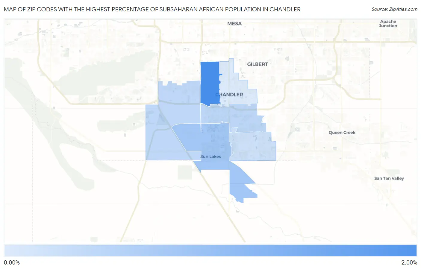 Zip Codes with the Highest Percentage of Subsaharan African Population in Chandler Map