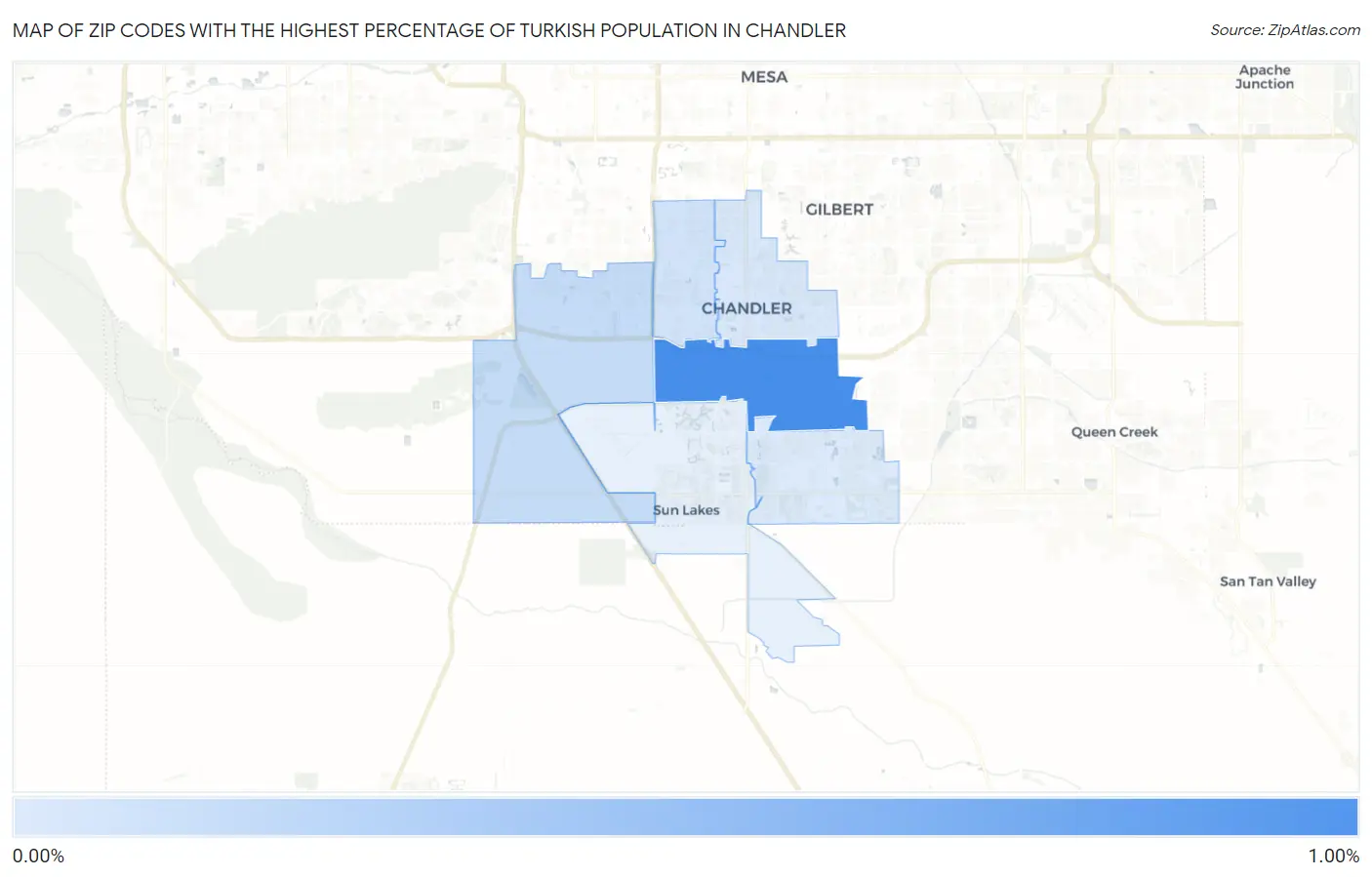 Zip Codes with the Highest Percentage of Turkish Population in Chandler Map