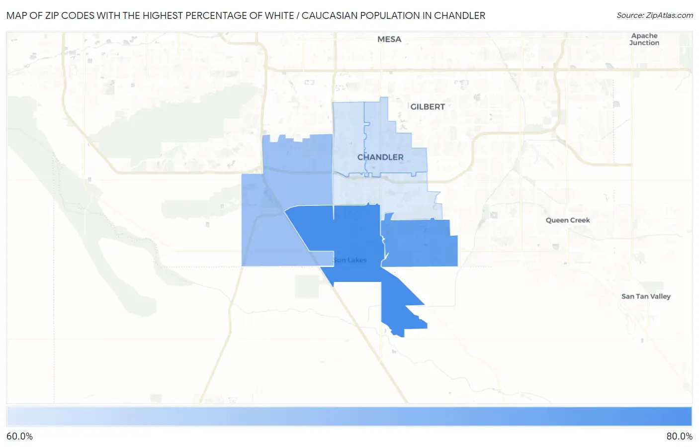 Zip Codes with the Highest Percentage of White / Caucasian Population in Chandler Map