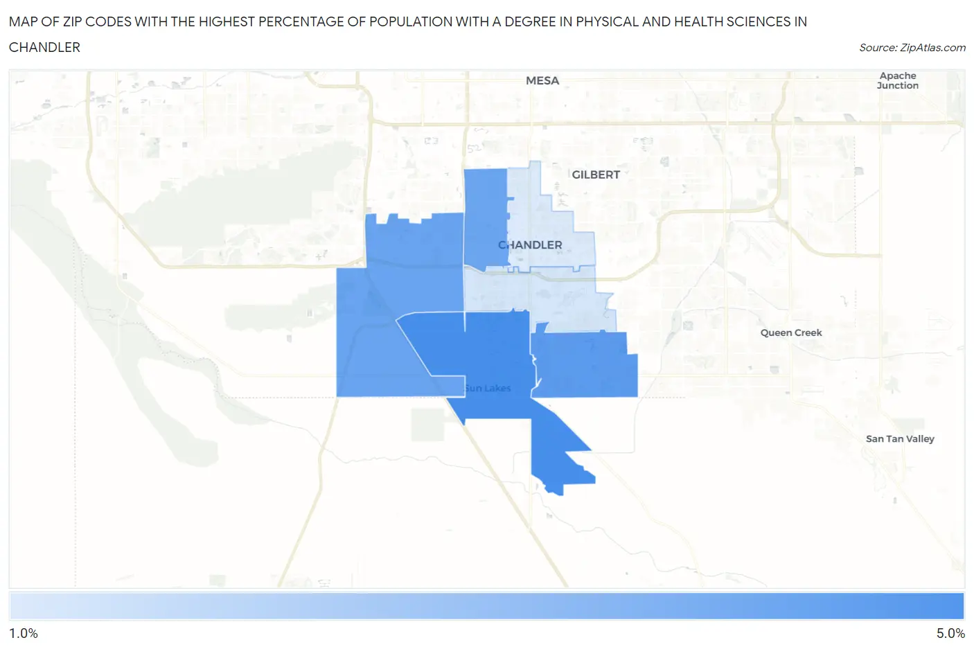 Zip Codes with the Highest Percentage of Population with a Degree in Physical and Health Sciences in Chandler Map