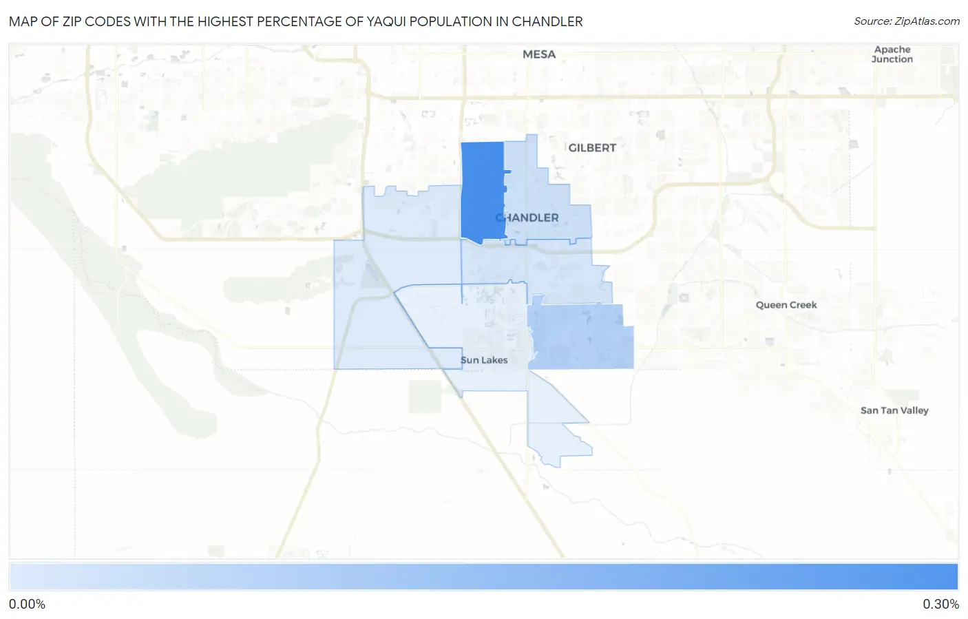 Zip Codes with the Highest Percentage of Yaqui Population in Chandler Map