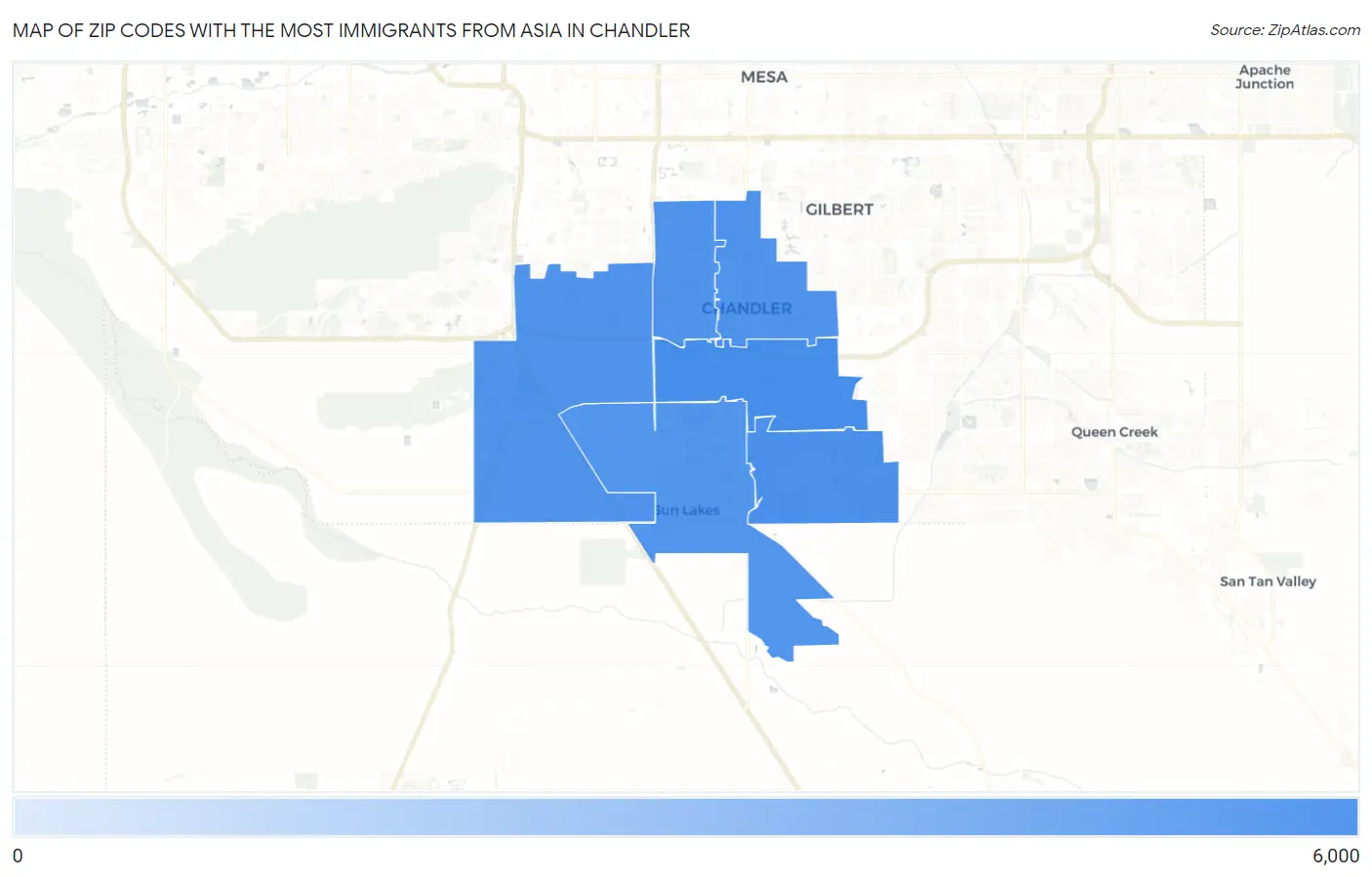 Zip Codes with the Most Immigrants from Asia in Chandler Map