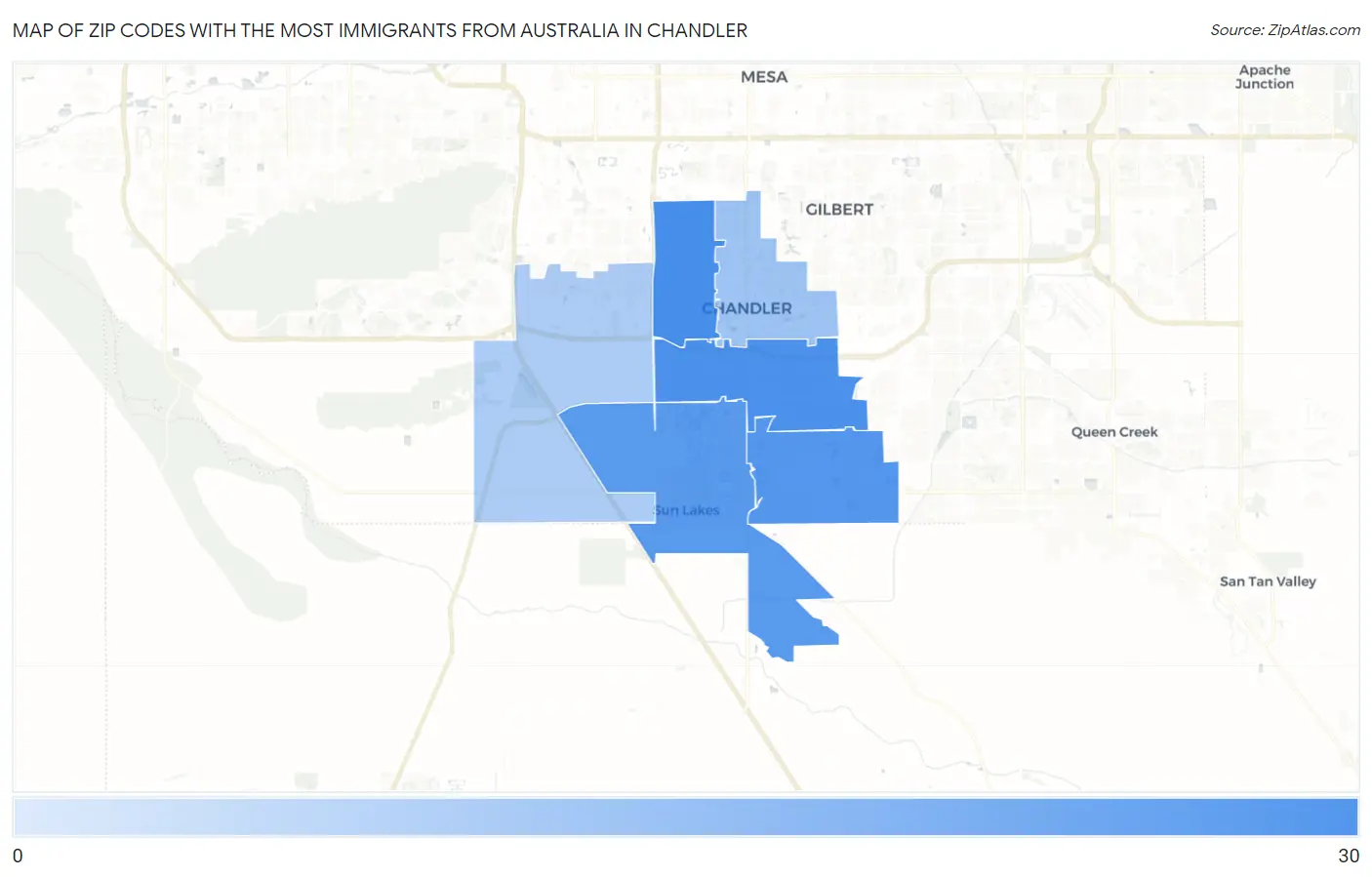 Zip Codes with the Most Immigrants from Australia in Chandler Map