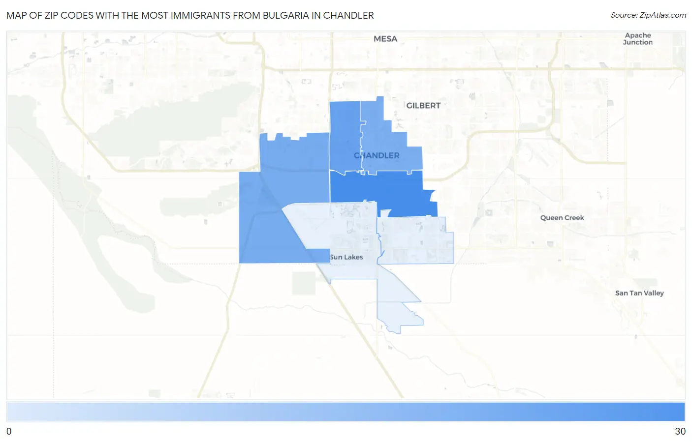 Zip Codes with the Most Immigrants from Bulgaria in Chandler Map