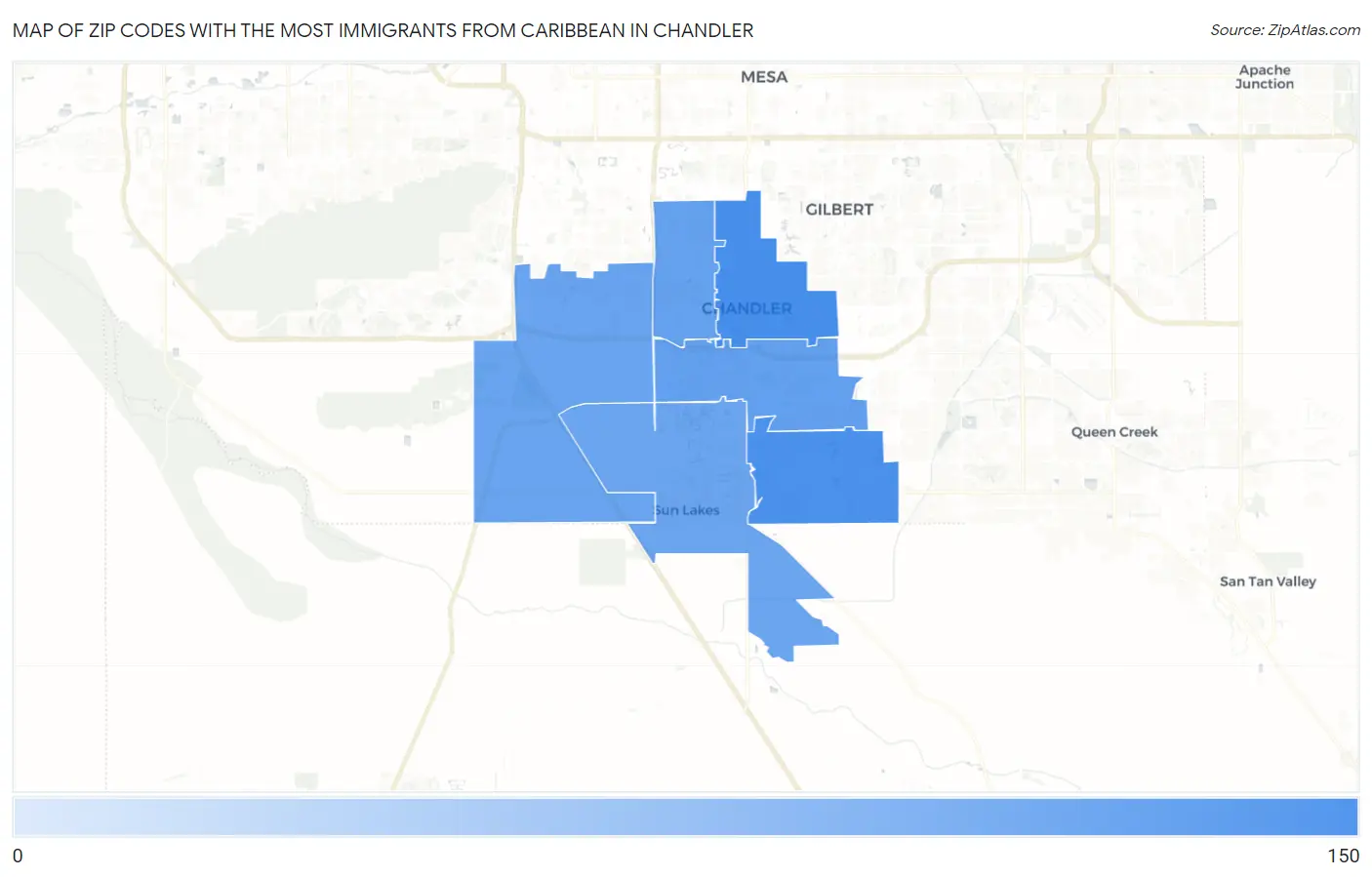Zip Codes with the Most Immigrants from Caribbean in Chandler Map