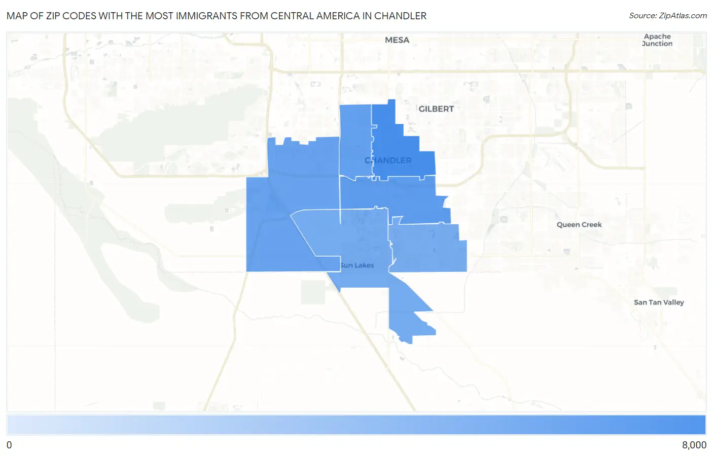 Zip Codes with the Most Immigrants from Central America in Chandler Map