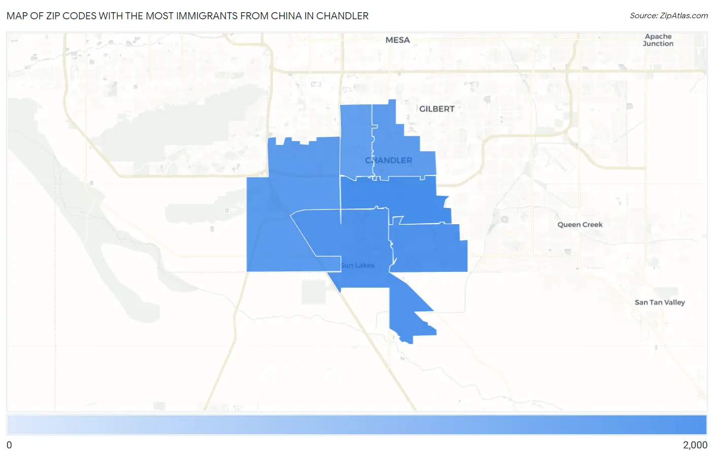 Zip Codes with the Most Immigrants from China in Chandler Map