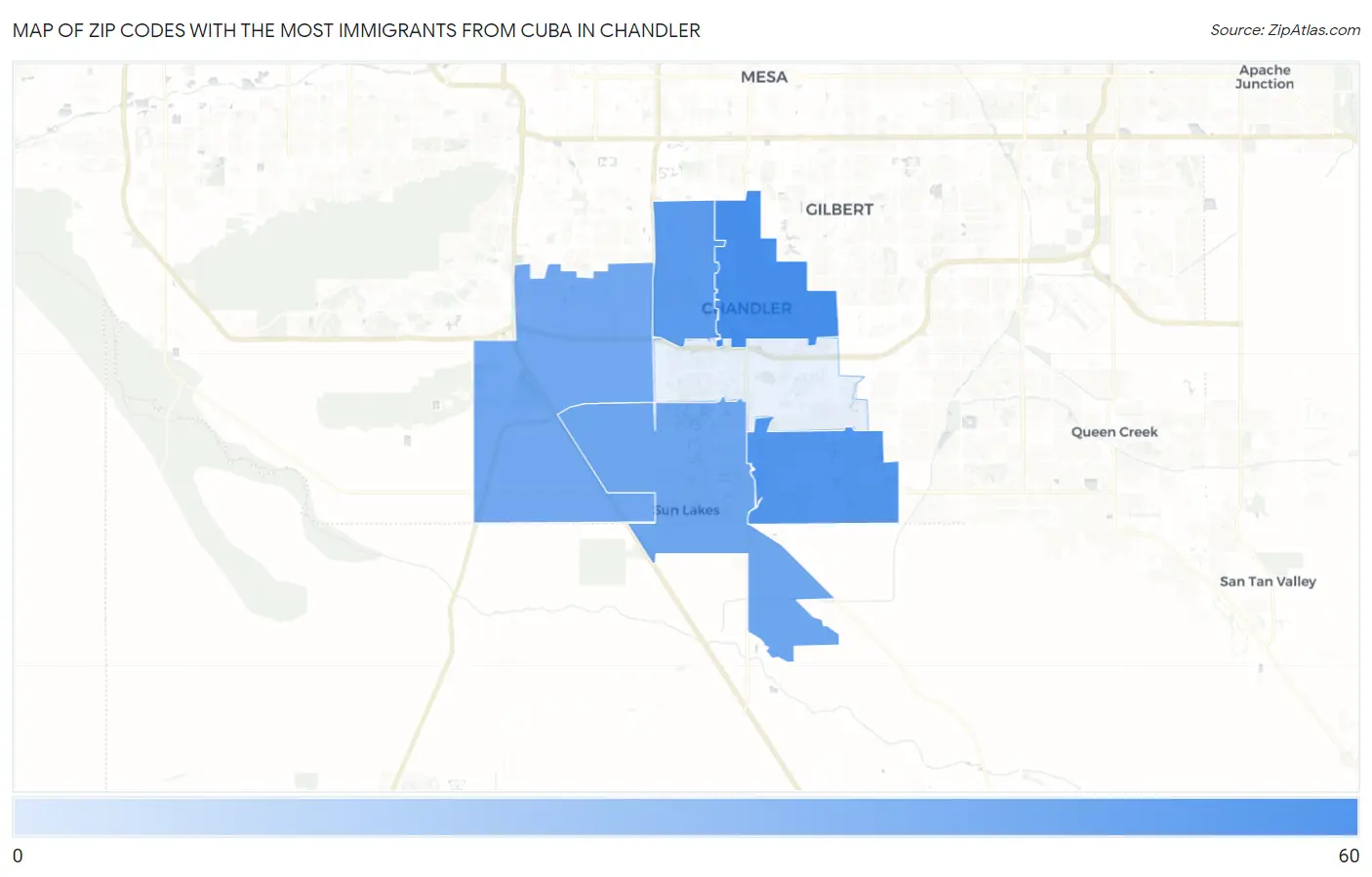Zip Codes with the Most Immigrants from Cuba in Chandler Map
