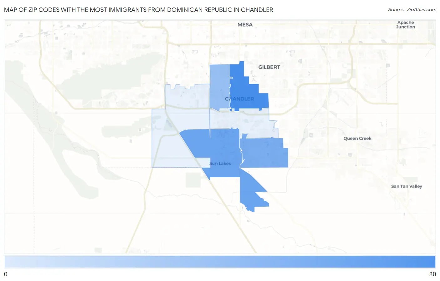 Zip Codes with the Most Immigrants from Dominican Republic in Chandler Map