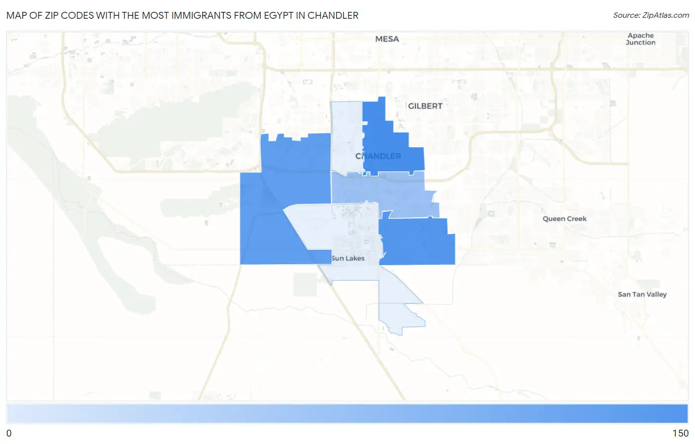 Zip Codes with the Most Immigrants from Egypt in Chandler Map