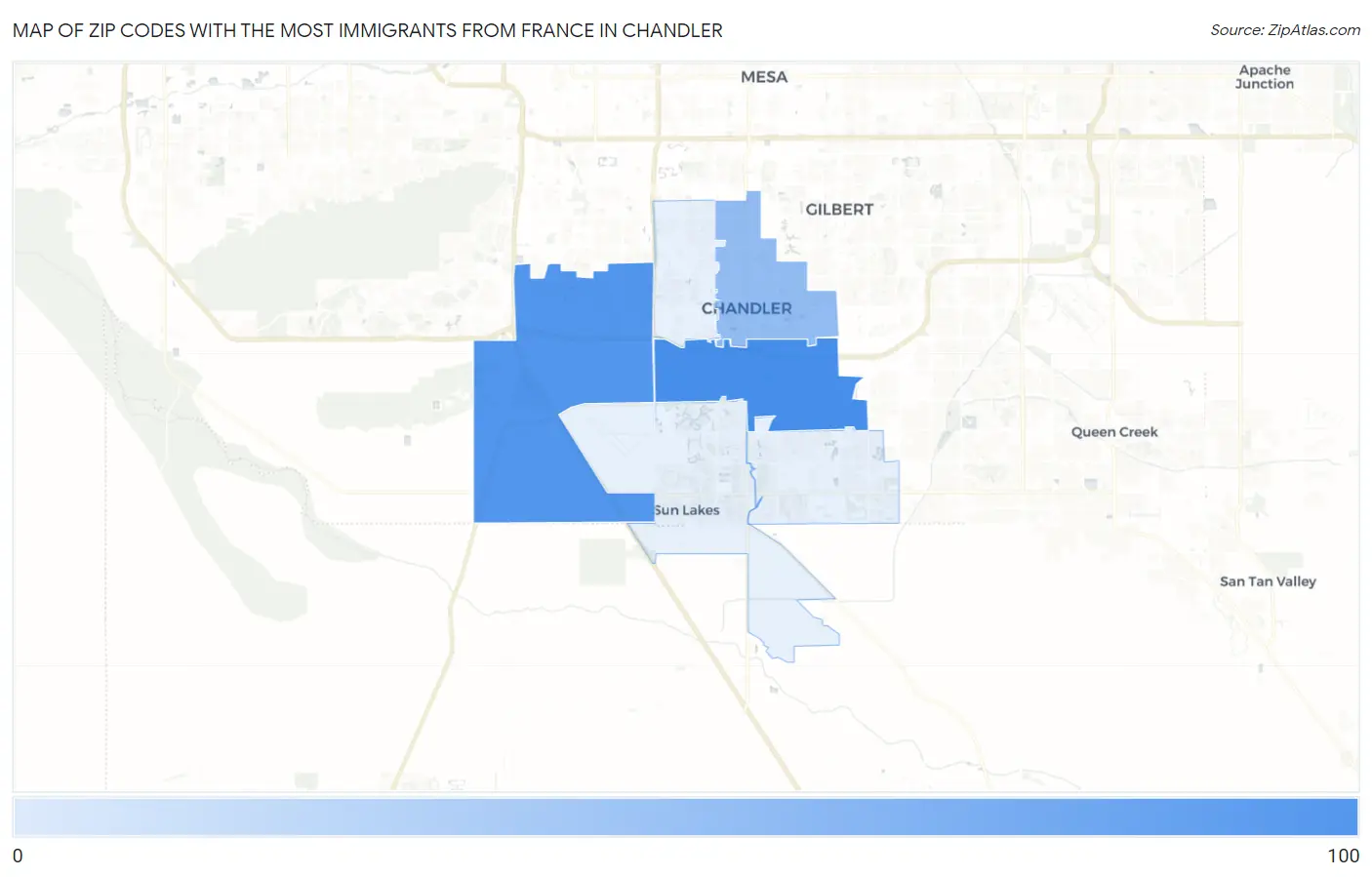 Zip Codes with the Most Immigrants from France in Chandler Map
