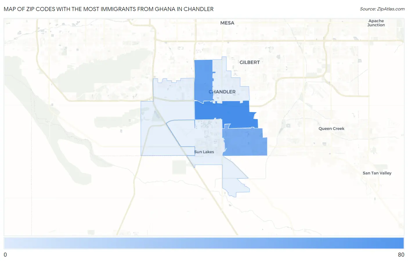 Zip Codes with the Most Immigrants from Ghana in Chandler Map