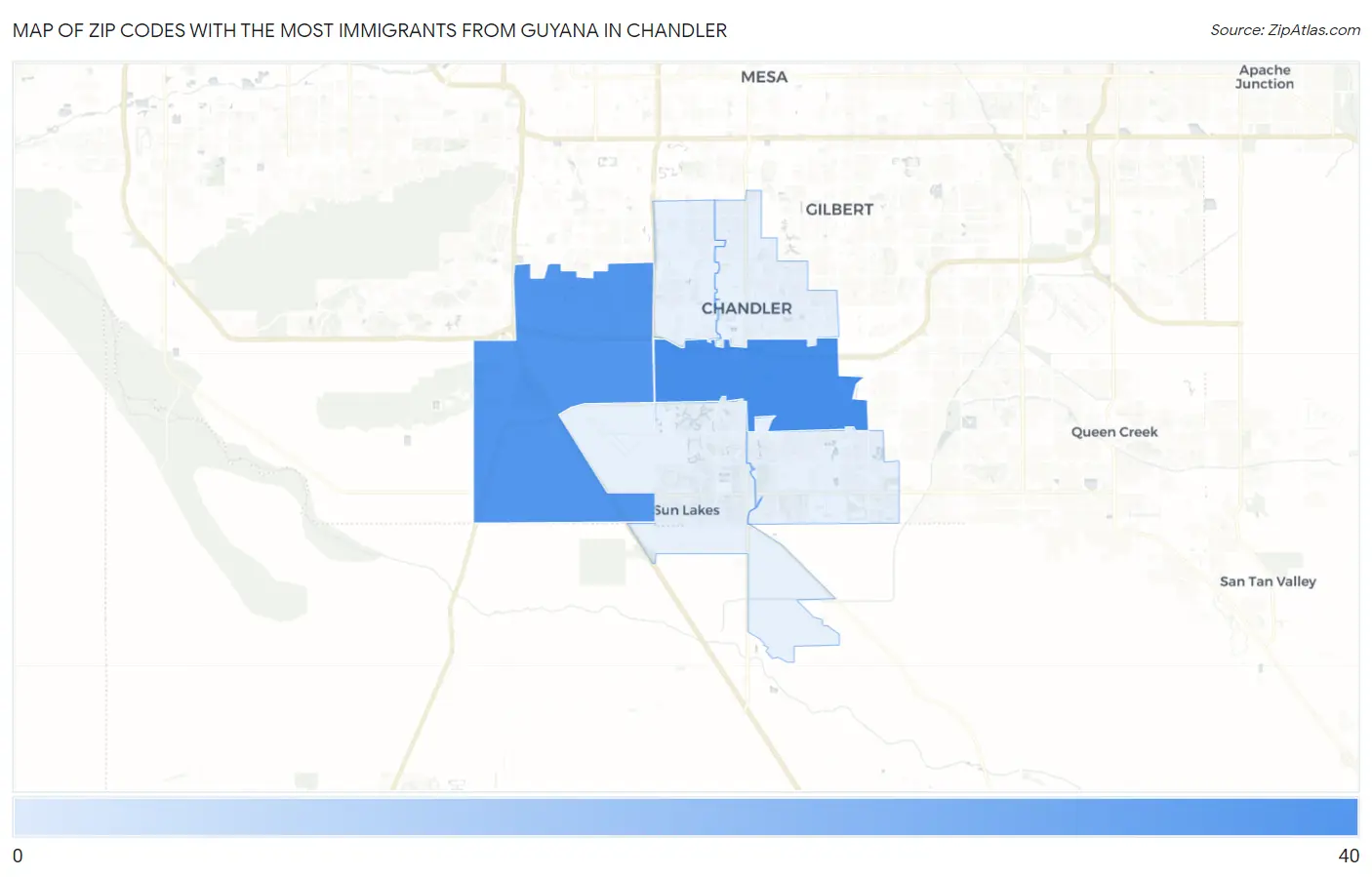 Zip Codes with the Most Immigrants from Guyana in Chandler Map