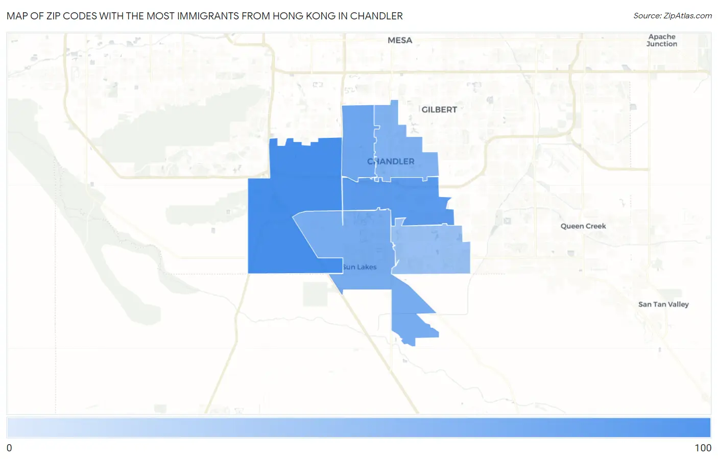 Zip Codes with the Most Immigrants from Hong Kong in Chandler Map